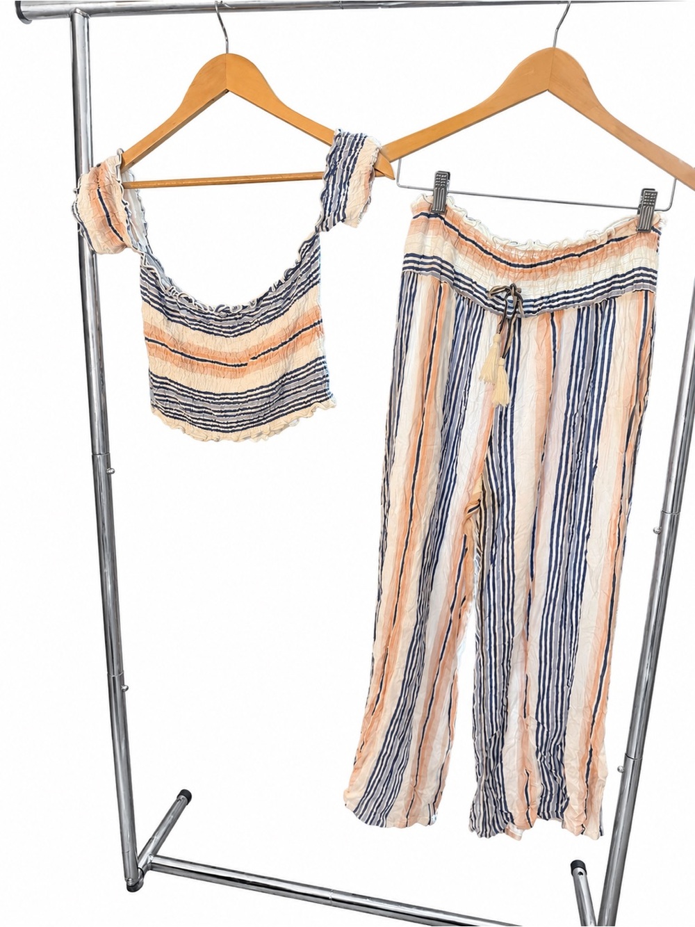 Striped Peach & Navy Wide-Leg Pants Set